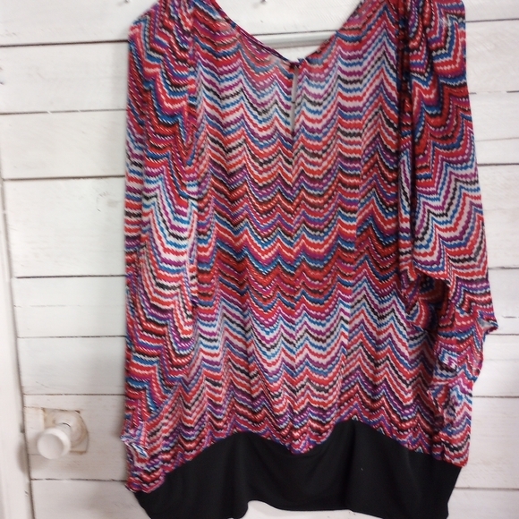 Fashion Bug Plus Size 1XL Fluttered Short Sleeve Chevron Pattern Spring Summer - Picture 5 of 7